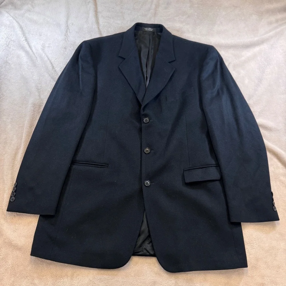 Executive 100% Cashmere Italian Fabric Blazer Jacket Black Sport Coat  SZ 44L